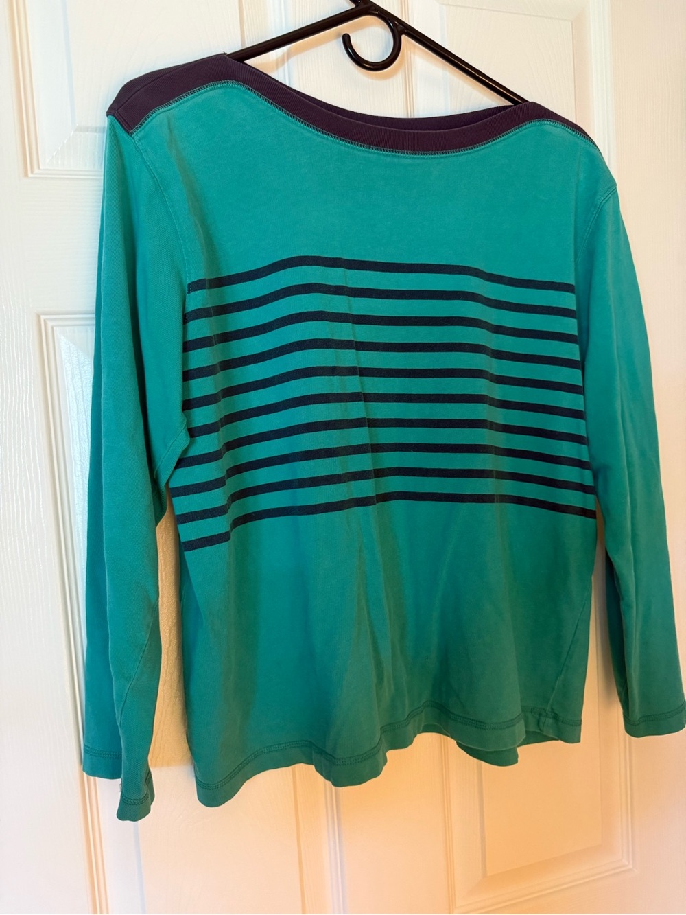 Women’s medium long sleeve green with navy stripes blouse